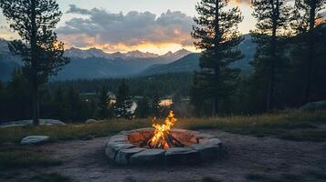 Serene Mountain Campfire Sunset View photo