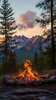Majestic Mountain Sunset Campfire Scene photo