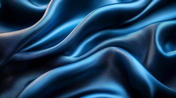 Luxurious silk in deep royal blue is captured in macro view showcasing its glossy finish and flowing texture enhanced soft reflective lighting emphasizes elegance photo
