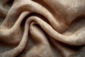 rough burlap fabric displays natural beige tone coarse weave and uneven threads highlighting its rustic texture ideal for various DIY projects and decor photo