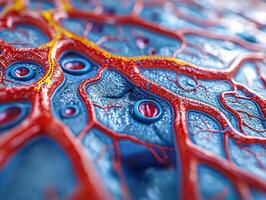 professional medical illustration features arteries and veins intricately branching throughout human body vivid red and blue tones. clean labels enhance clarity and understanding photo