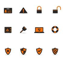 A set of security icons illustration in orange and black vector