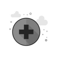 Plus sign icon in flat outlined grayscale illustration vector