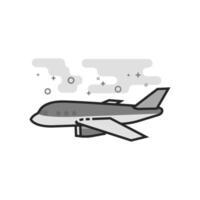 Airplane icon in flat outlined grayscale style vector