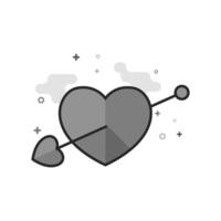 Arrow heart icon in flat outlined grayscale style illustration vector