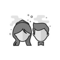 Bride and groom icon in flat outlined grayscale style illustration vector