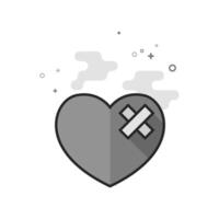 Broken heart icon in flat outlined grayscale style illustration vector