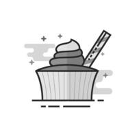 Cake icon in flat outlined grayscale style illustration vector