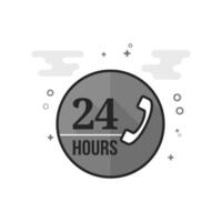 24 hours service icon in flat outlined grayscale style illustration vector