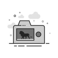 Camera icon in flat outlined grayscale vector