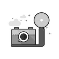 Vintage camera icon in flat outlined grayscale style illustration vector