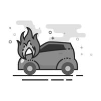 Car on fire icon in flat outlined grayscale style vector