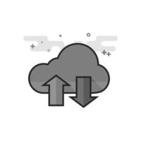Cloud icon with arrows in flat outlined grayscale style illustration vector