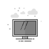 Desktop computer icon in flat outlined grayscale vector
