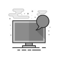 Desktop computer icon in flat outlined grayscale style illustration vector