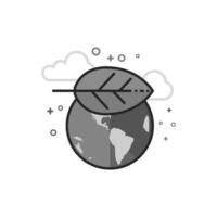 Globe with leaf icon in flat outlined grayscale style illustration vector
