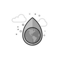 Earth water drop icon in flat outlined grayscale style illustration vector