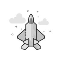 Fighter jet icon in flat outlined grayscale style illustration vector