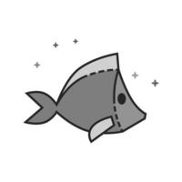 Hooked fish icon in flat grayscale style illustration vector