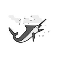 Fish icon in flat outlined grayscale style illustration vector