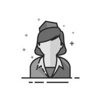 Stewardess avatar icon in flat outlined grayscale style illustration vector