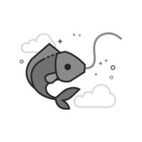 Hooked fish icon in flat outlined grayscale style illustration vector