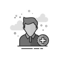 Add friend icon in flat outlined grayscale style illustration vector