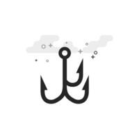 Fishing hook icon in flat outlined grayscale style illustration vector