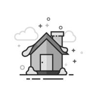House with snow icon in flat outlined grayscale style illustration vector
