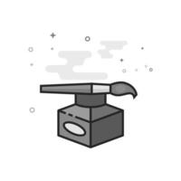 Ink pot icon with brush in flat outlined grayscale style illustration vector
