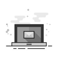 Laptop computer icon in flat outlined grayscale style illustration vector