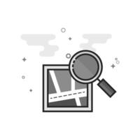 Road map icon with loupe in flat outlined grayscale style illustration vector