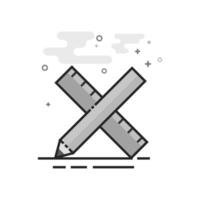 Pencil and ruler icon in flat outlined grayscale style illustration vector
