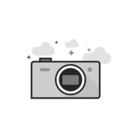 Camera icon in flat outlined grayscale style vector