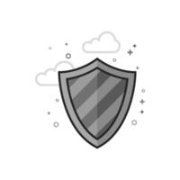 Shield icon in flat outlined grayscale style vector