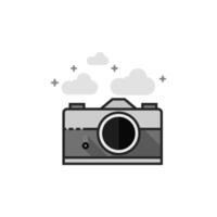 Vintage camera icon in flat outlined grayscale style vector