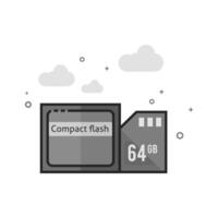 Compact flash and SD card icon in flat outlined grayscale style illustration vector