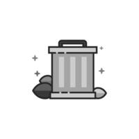 Trash bin icon in flat outlined grayscale style illustration vector