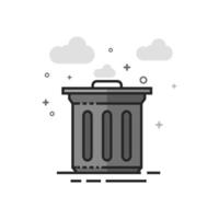 Trash bin icon in flat outlined grayscale style vector