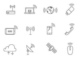 Wireless technology icon series in thin outlines. vector