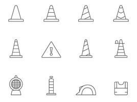 Traffic warning sign icon series in thin outlines. vector