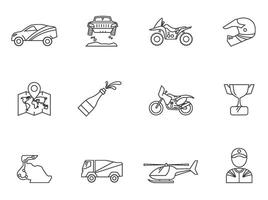 Rally related icons in thin outlines illustration vector
