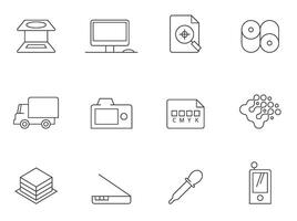 Printing graphic design icon series in thin outlines illustration vector