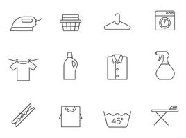 Laundry icons in thin outlines illustration vector