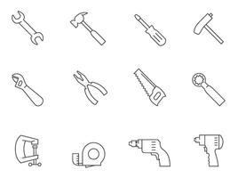 Hand tools icon series in thin outlines illustration vector