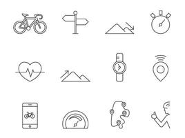 Cycling icons in thin outlines. Cycling apps for smart phone. vector