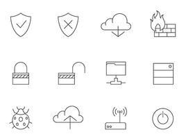 Computer network icon series in thin outlines illustration vector
