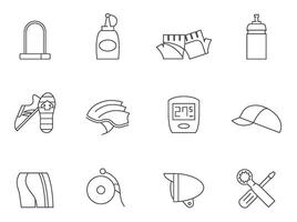 Bicycle accessories icons series in thin outlines. vector