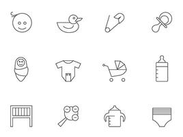 Babies icons in thin outlines. Simple strokes illustration. vector