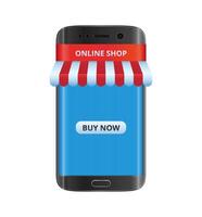 Smart phone with red and white ribbon awning vector